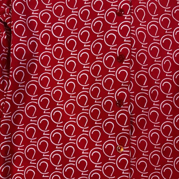 70s Import Corner Red White modernist Geo Print polyester blouse S/M - Picture 11 of 13